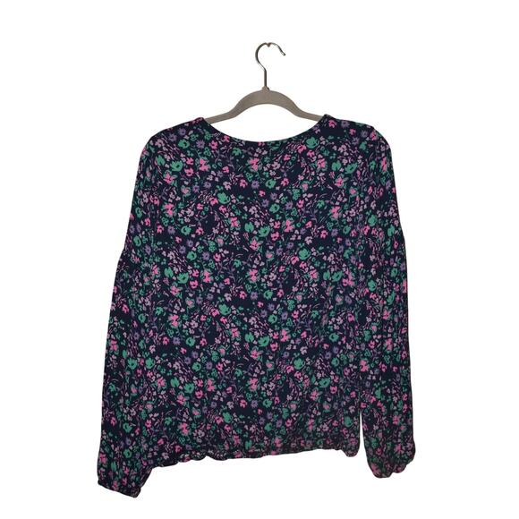 SOUTHERN TIDE $78 Navy Floral Tassel‎ Keyhole Blouse Elastic Waistband Small - Picture 2 of 4